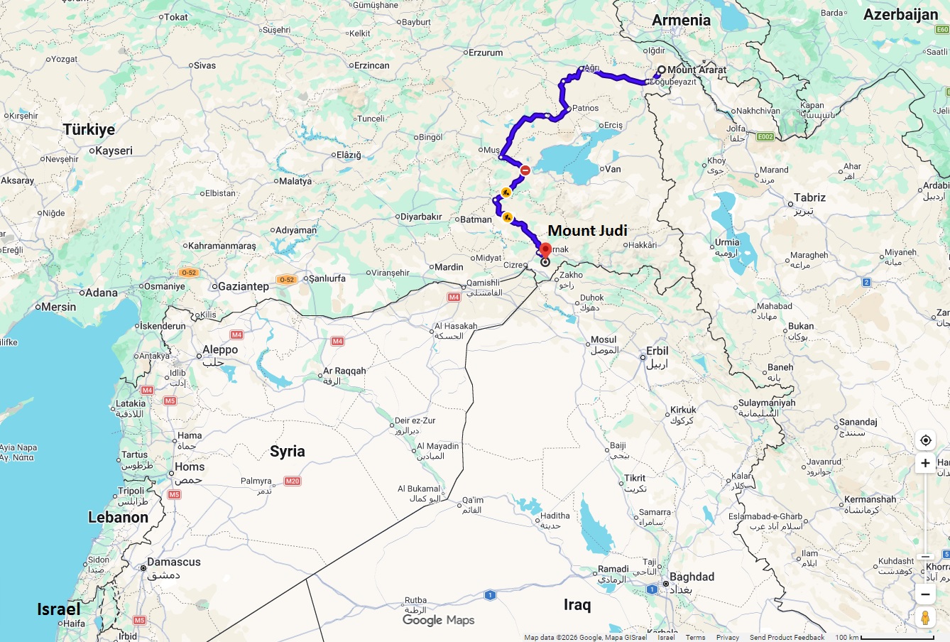 Route from Mt. Ararat to Mt. Judi